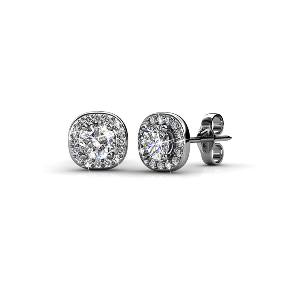 BEAUTIFUL Small Halo Silver 18k White Gold Plated Halo Stud Earring Set with 6mm Center Swarovski Crystals