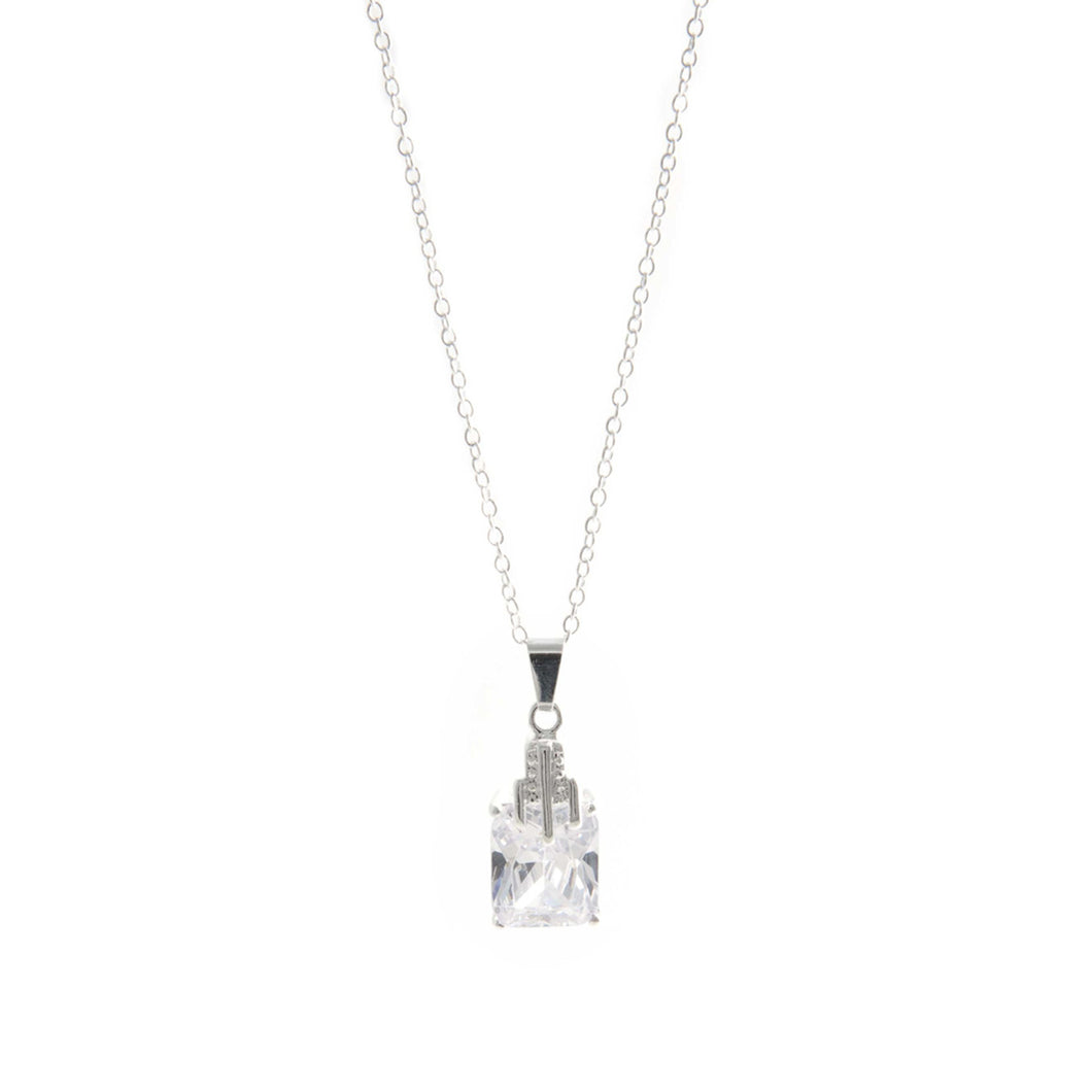 Women's Fashion Pendant Necklace with Feature Princess Cut CZ - Silver