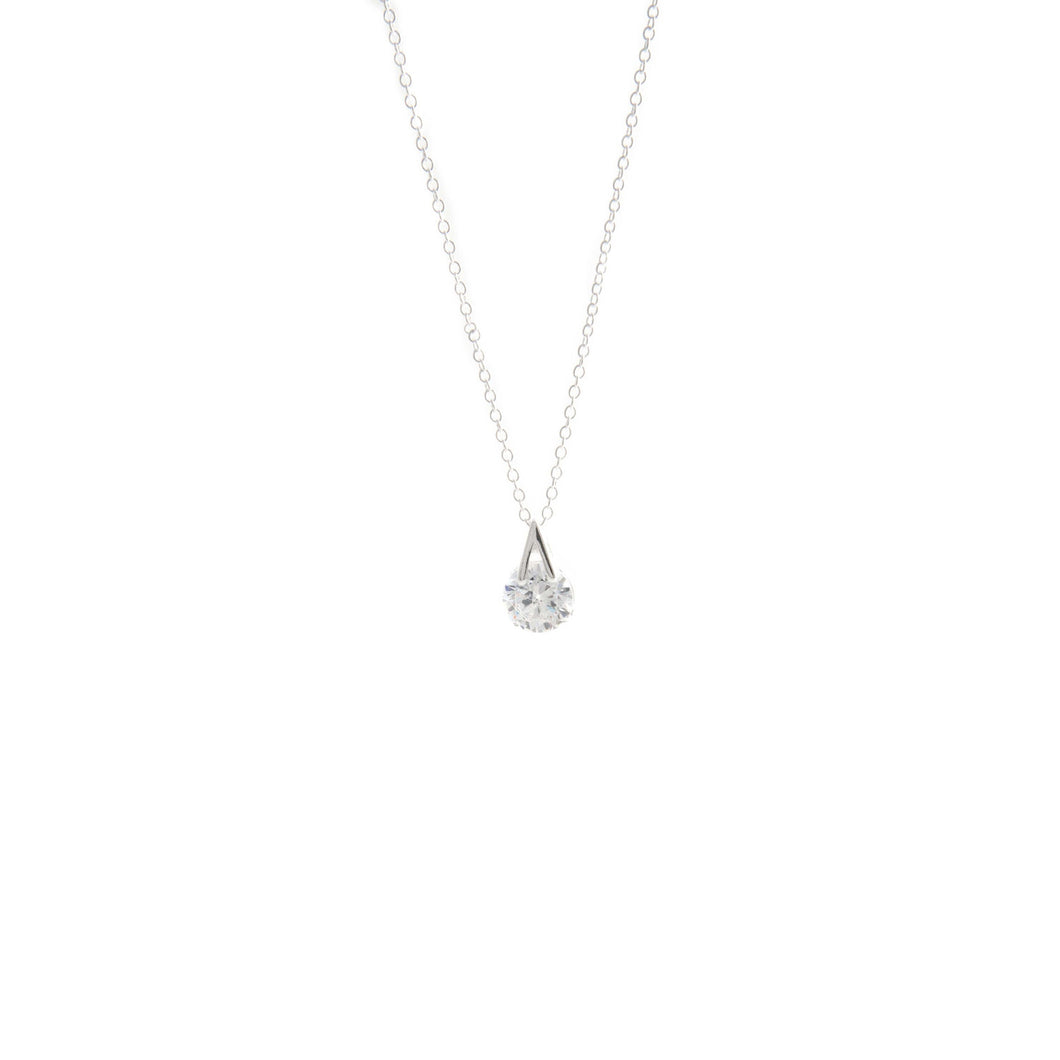 Women's Fashion V Pendant Necklace with Feature Round Cut CZ - Silver