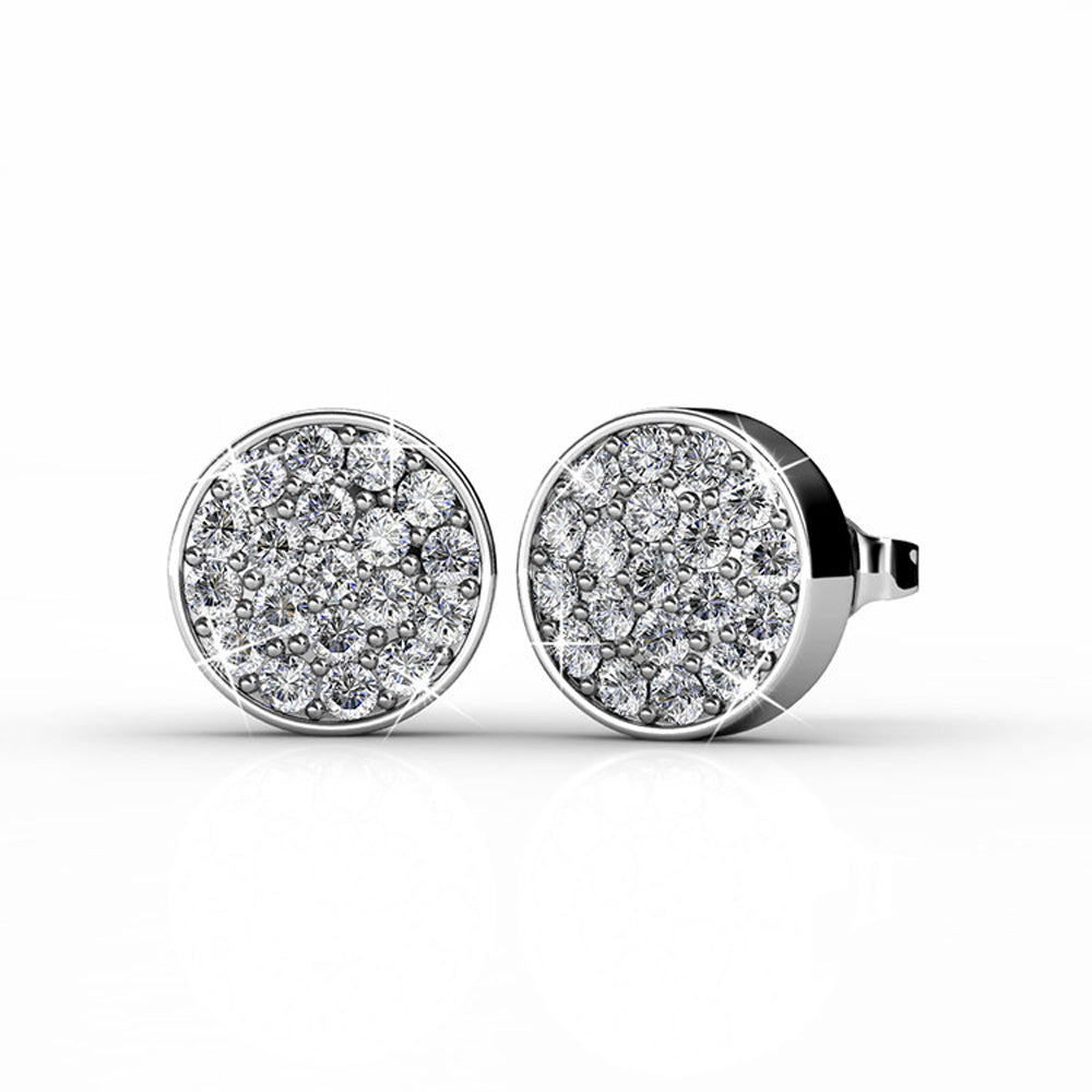 BENEVOLENT Large Silver Stud 18k White Gold Plated Cluster Stud Earring Set with 2mm Swarovski Crystals