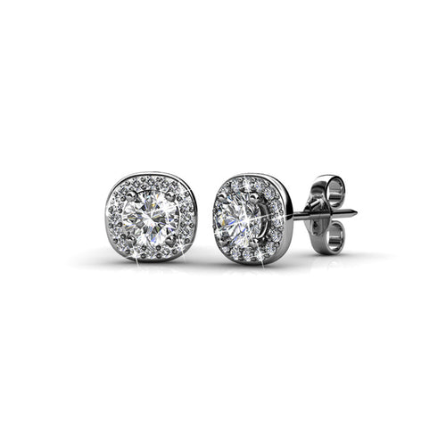 BEAUTIFUL Small Halo Silver 18k White Gold Plated Halo Stud Earring Set with 6mm Center Swarovski Crystals