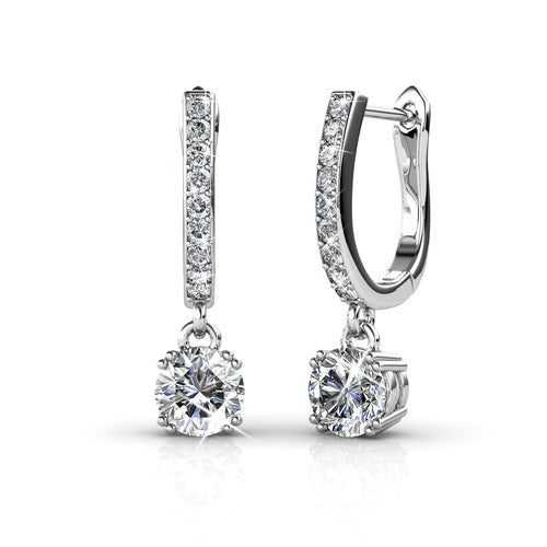 ASTONISHING Silver Brilliant Round Crystal 18k White Gold Plated Horseshoe Dangle Earrings with Swarovski Crystals