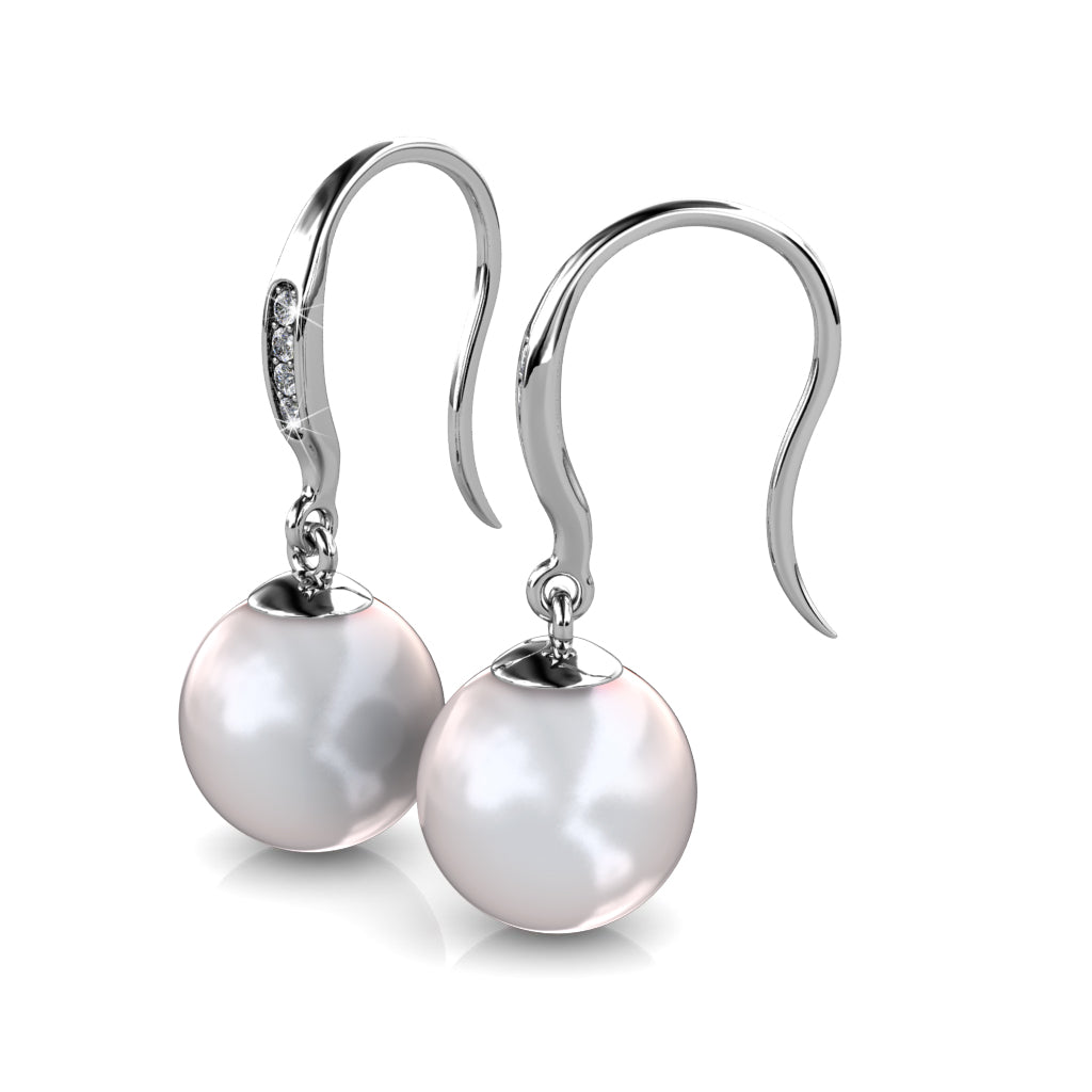 ADMIRABLE Silver Dangle Pearl 18k White Gold Plated Earrrings with Swarovski Crystals