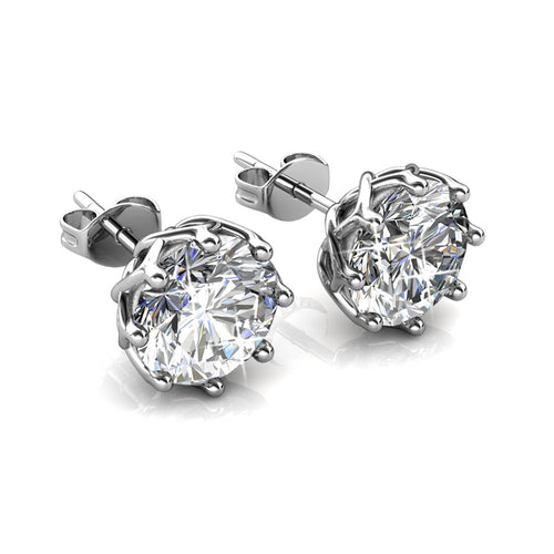 AMUSE Silver Brilliant Round Cut Stud 18k White Gold Plated Earrings with 2ct Swarovski Crystals