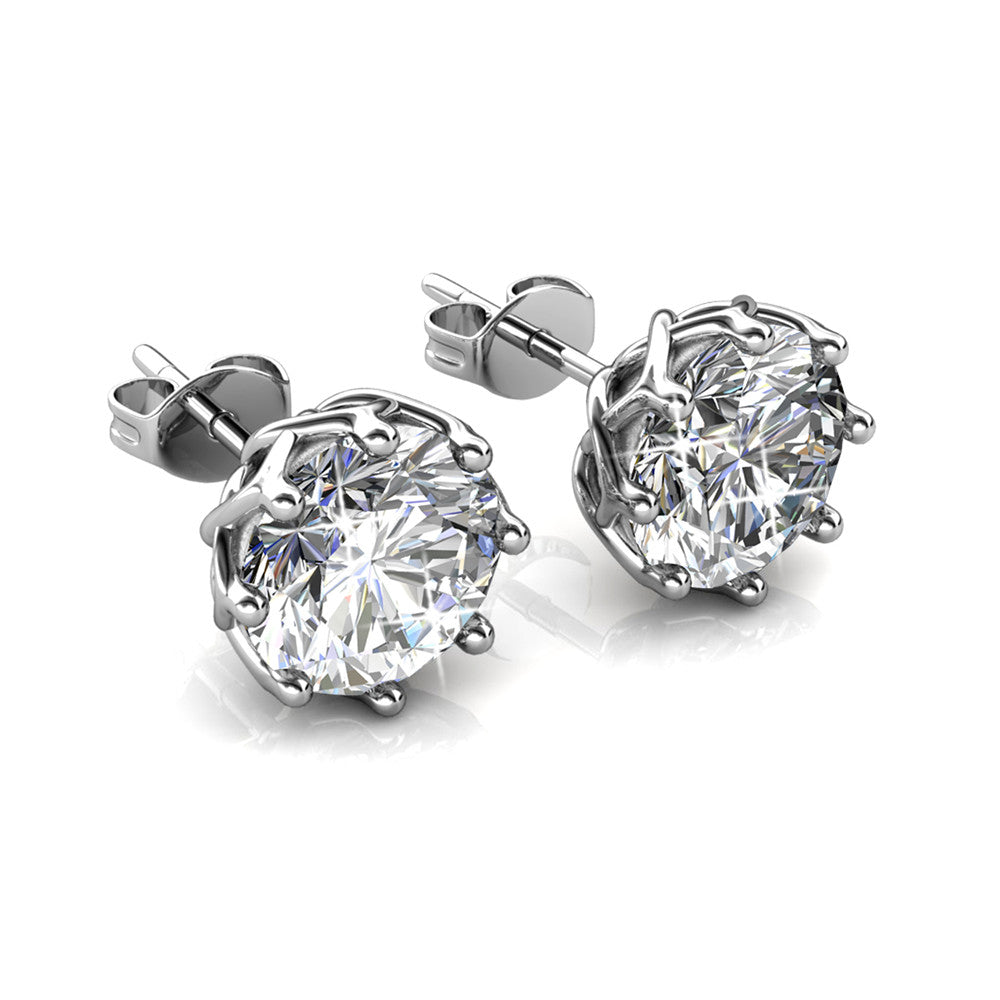 AMUSE Silver Brilliant Round Cut Stud 18k White Gold Plated Earrings with 2ct Swarovski Crystals