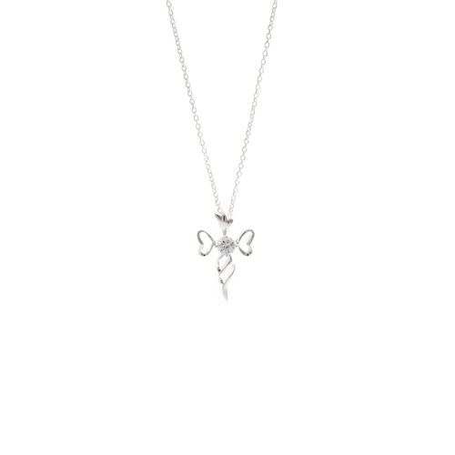 Women's Fashion Open Cross Pendant Necklace with CZ Round Cut Stone - Silver