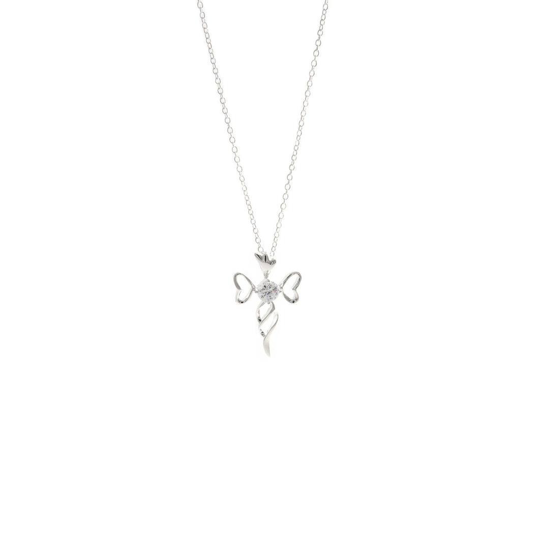 Women's Fashion Open Cross Pendant Necklace with CZ Round Cut Stone - Silver
