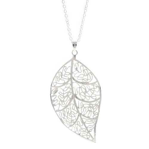 Women's Fashion Open Leaf Pendant Necklace - Silver