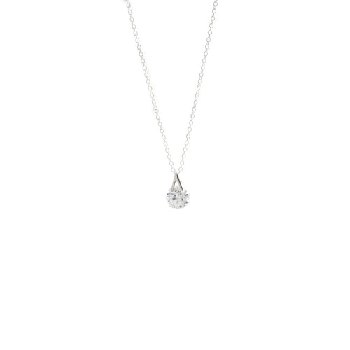 Women's Fashion V Pendant Necklace with Feature Round Cut CZ - Silver