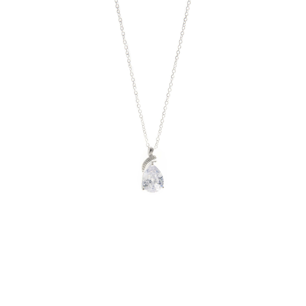 Women's Fashion Pendant Necklace with Feature Pear Shape CZ - Silver