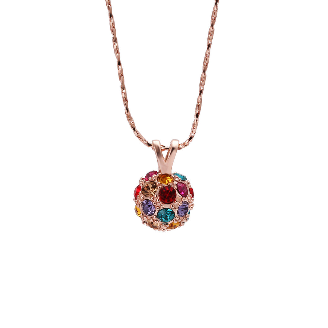 Women's Fashion Crystal Ball Pendant Necklace with Multicolored Crystal Accents - Rose Gold