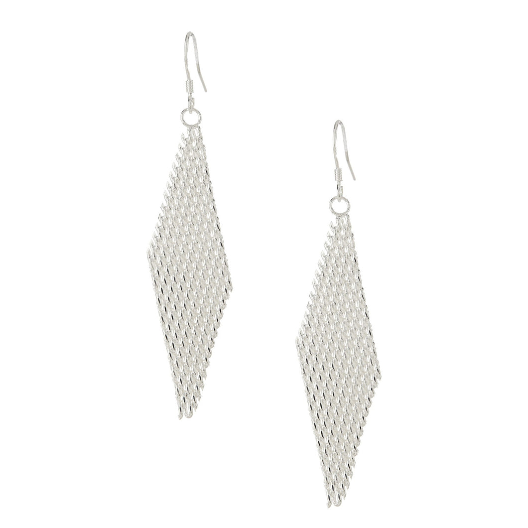 Women's Fashion Diamond Shaped Dangle Drop  Earrings with Mesh Design - Silver