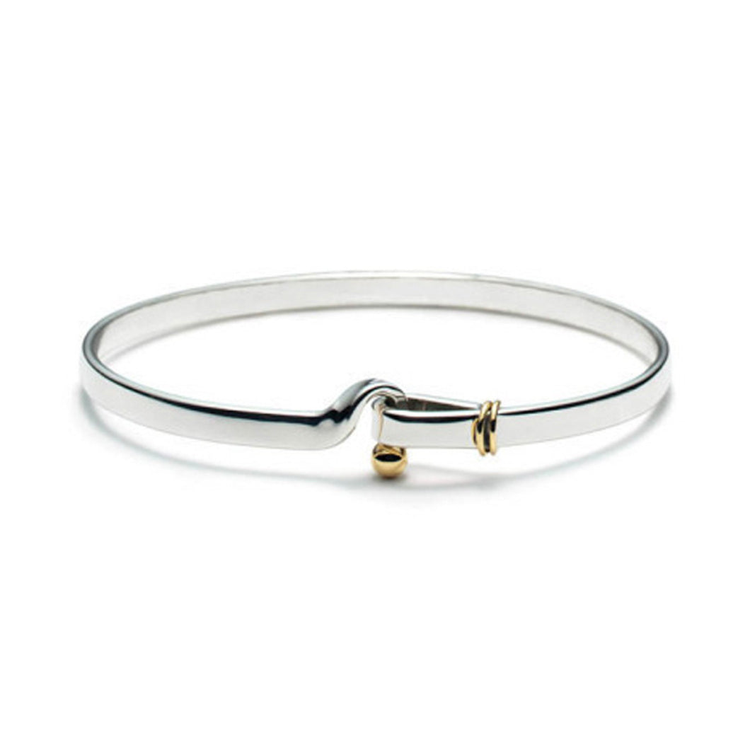 Women's Fashion Bangle Bracelet with Gold Accents & Hook Closure - Silver