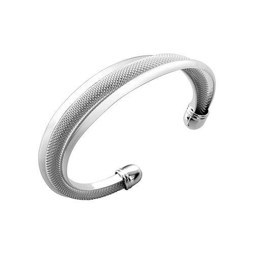 Women's Fashion Cuff Bangle Bracelet with Twisted Mesh Design - Silver