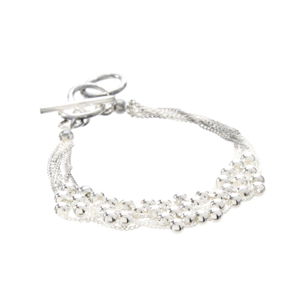 Women's Fashion String Bracelet with Silver Beaded Accents - Silver