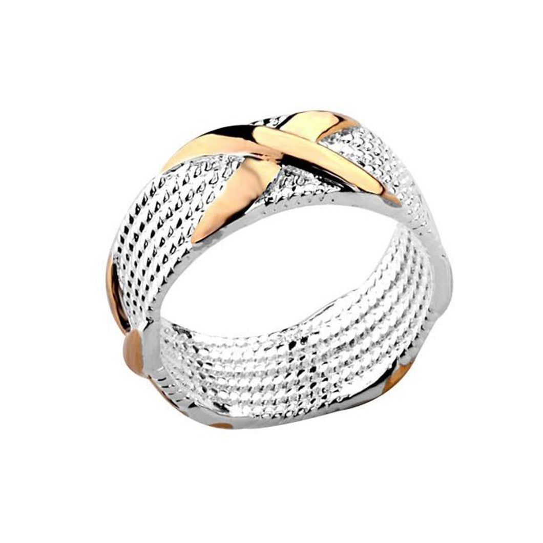 Women's Fashion X Ring with Gold Accented Design - Silver