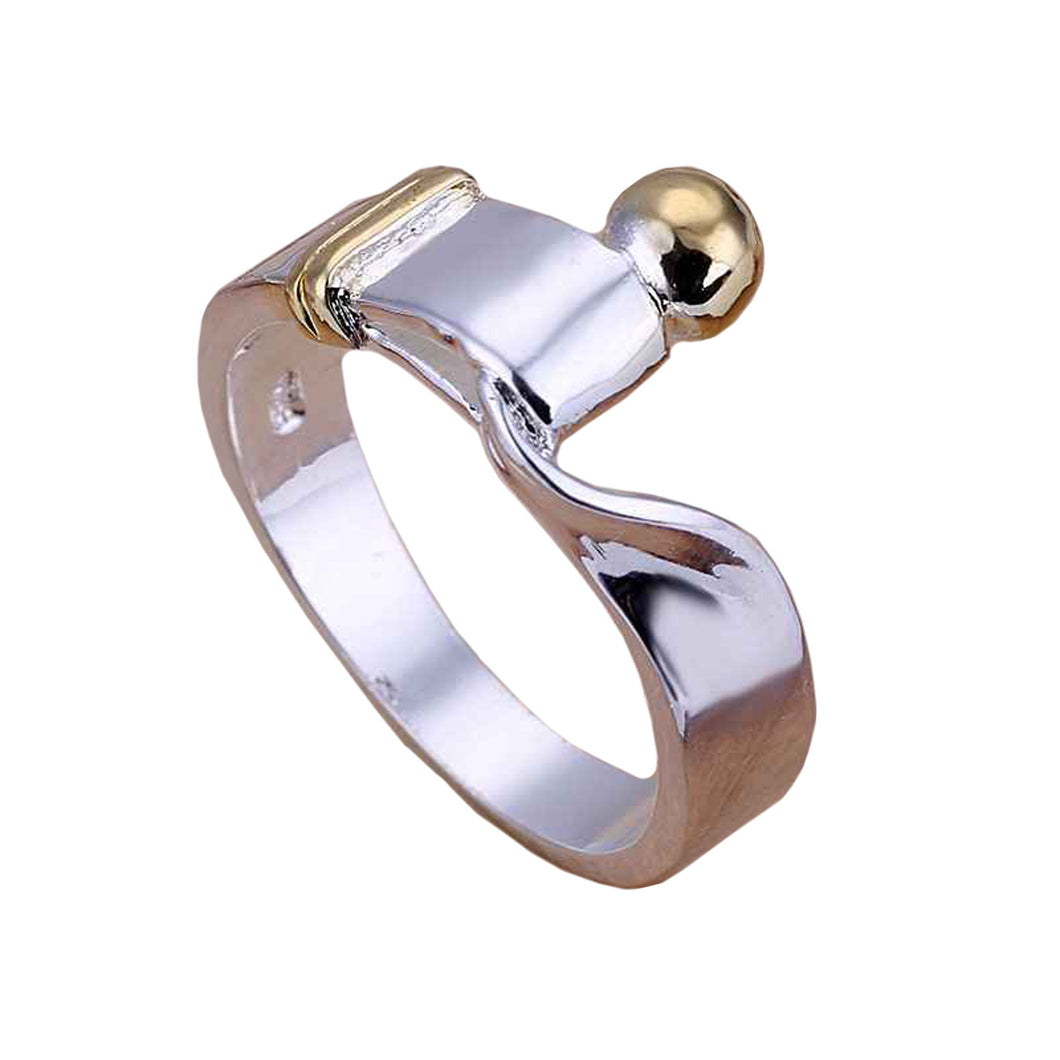 Women's Fashion Ring with Gold Accents & Hook Closure - Silver