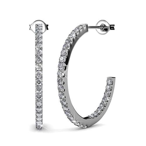 APPEALING Silver 18k White Gold Plated Hoops with Brilliant Round Cut Swarovski Crystals