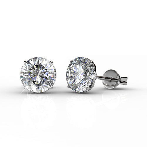 Bold Silver Round Brilliant Cut Solitaire Stud 18k White Gold Plated Stud Earring Set with 1ct Swarovski Crystals